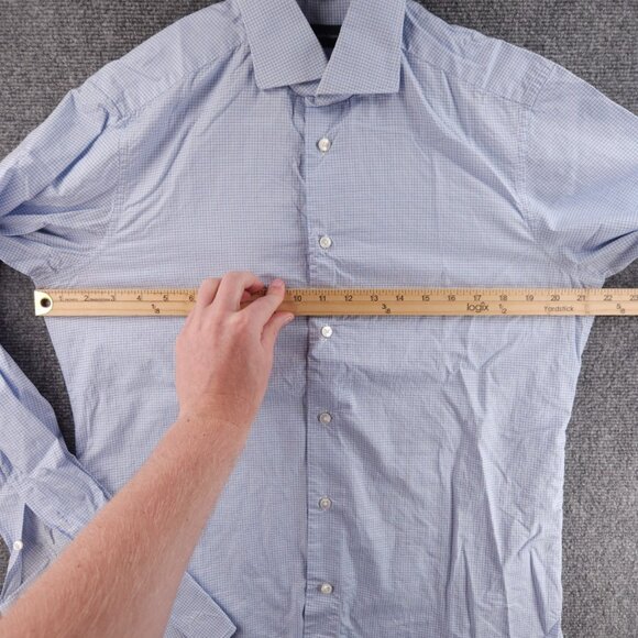 Ermenegildo Zegna 15.5 Cotton Tailored Blue French Cuff Check Men Shirt Spread - Picture 9 of 16